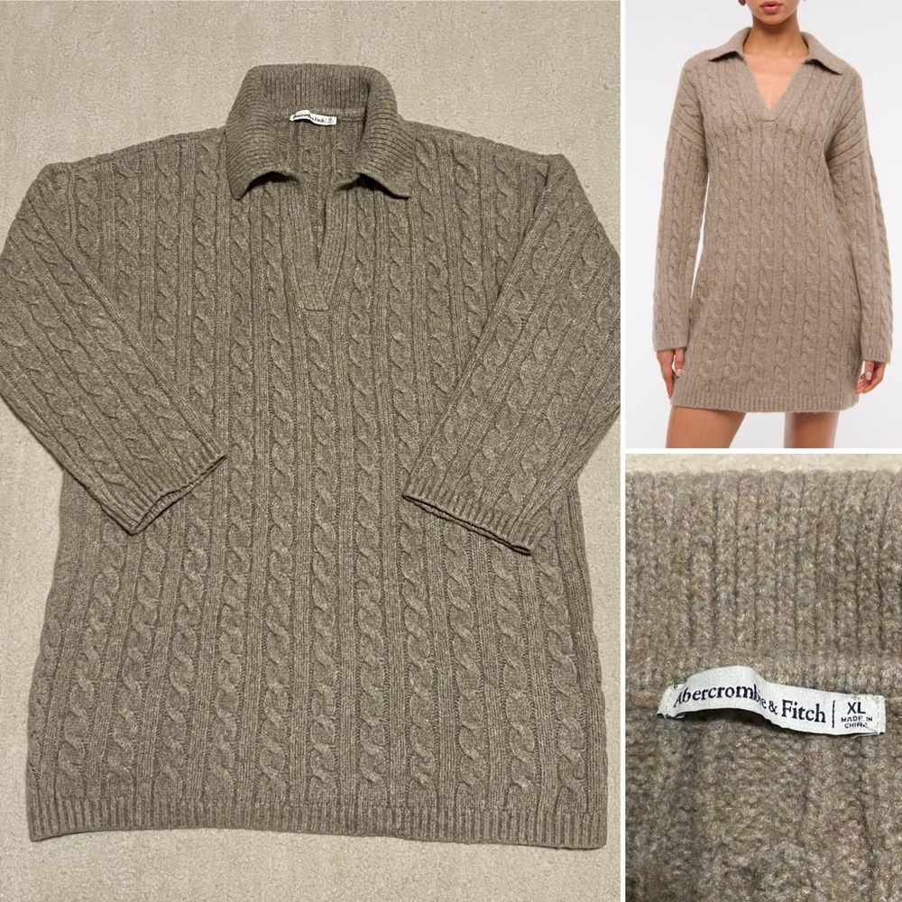 Abercrombie & Fitch Women's Cable Knit Tan Sweater Dress